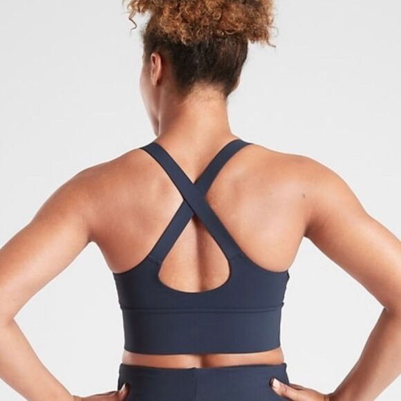 NWT Athleta A-C. Warrior Longline Bra Powervita. Navy. Large - Picture 2 of 4